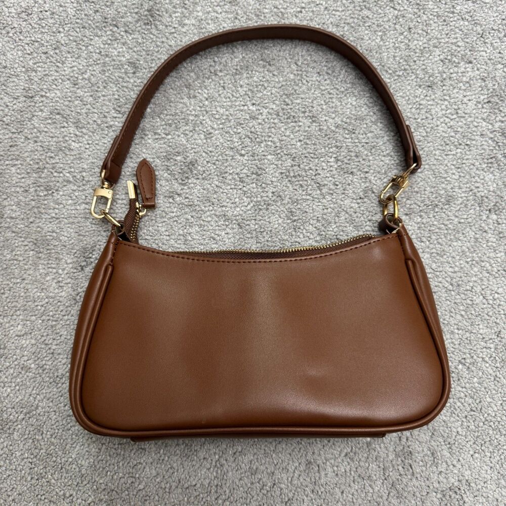 Unbranded Y2K Baguette Shoulder Bag Small Cognac Brown Faux Leather Sleek Purse
